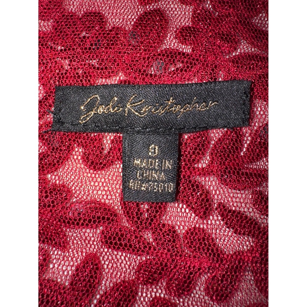 Jodi Kristopher Burgundy Lace Rhinestone Tulle Cocktail Dress 9 3145-QA5B-T3 - Picture 4 of 8